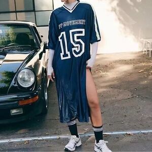 Free People Movement Happy Camper Tee Shirt Maxi Sporty Dress Navy Combo S NEW